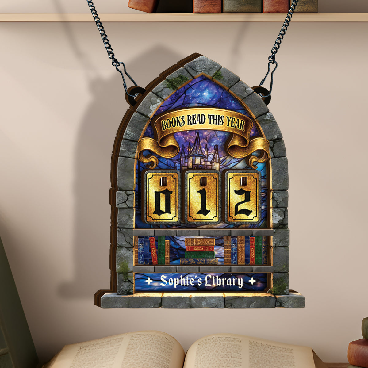 Personalized Books Read This Year Sign Custom Magical Castle Stained Glass Book Tracker