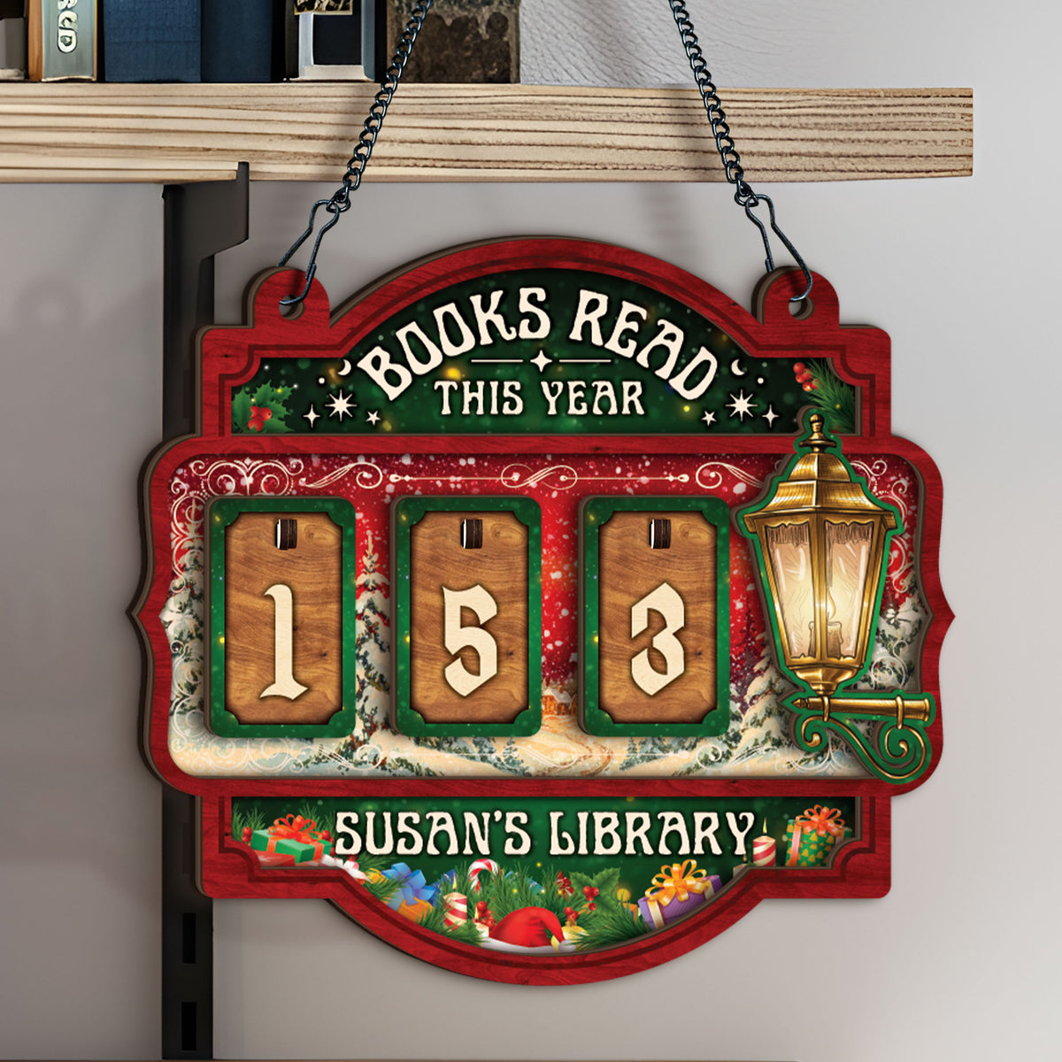 Custom Book Tracker Sign Personalized Books Read This Year Christmas Hanging Decor