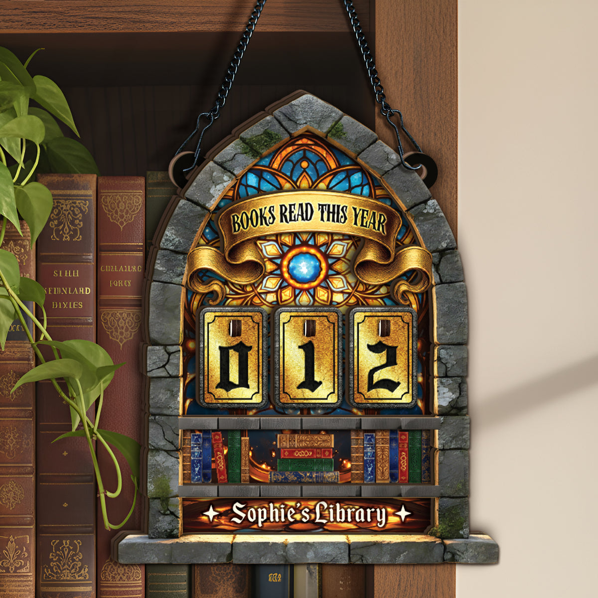 Personalized Books Read This Year Sign Custom Magical Castle Stained Glass Book Tracker