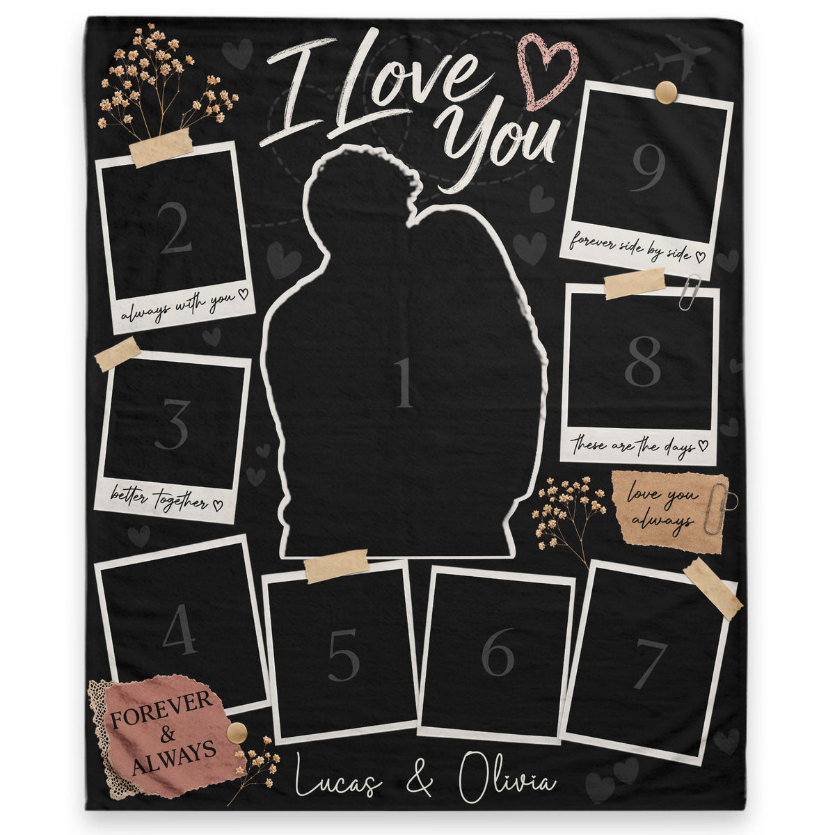 Personalized Photo Blanket for Couples Romantic I Love You Scrapbook Picture Blanket