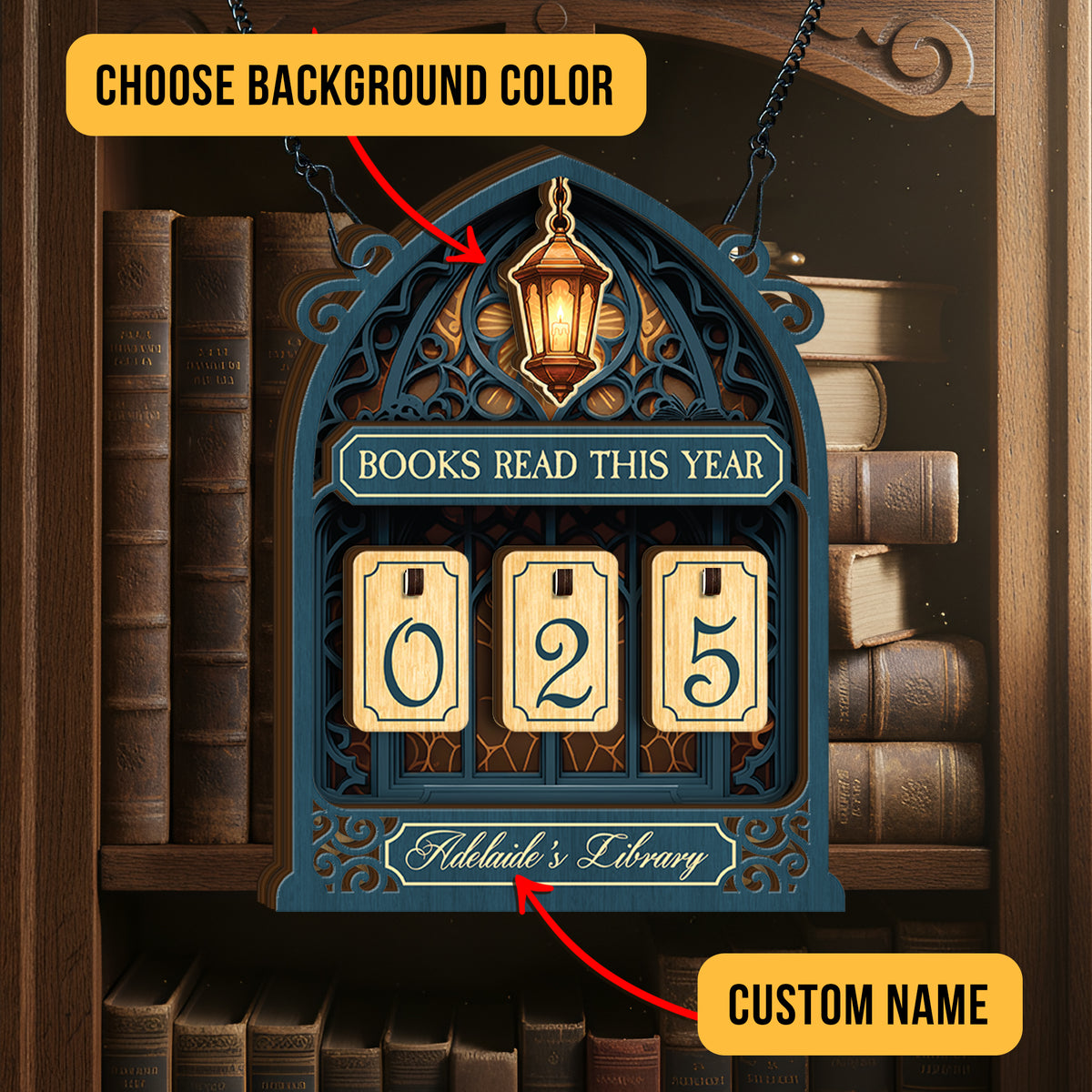 Custom Book Tracker Sign Personalized Gothic Arch Lantern Books Read This Year Decor