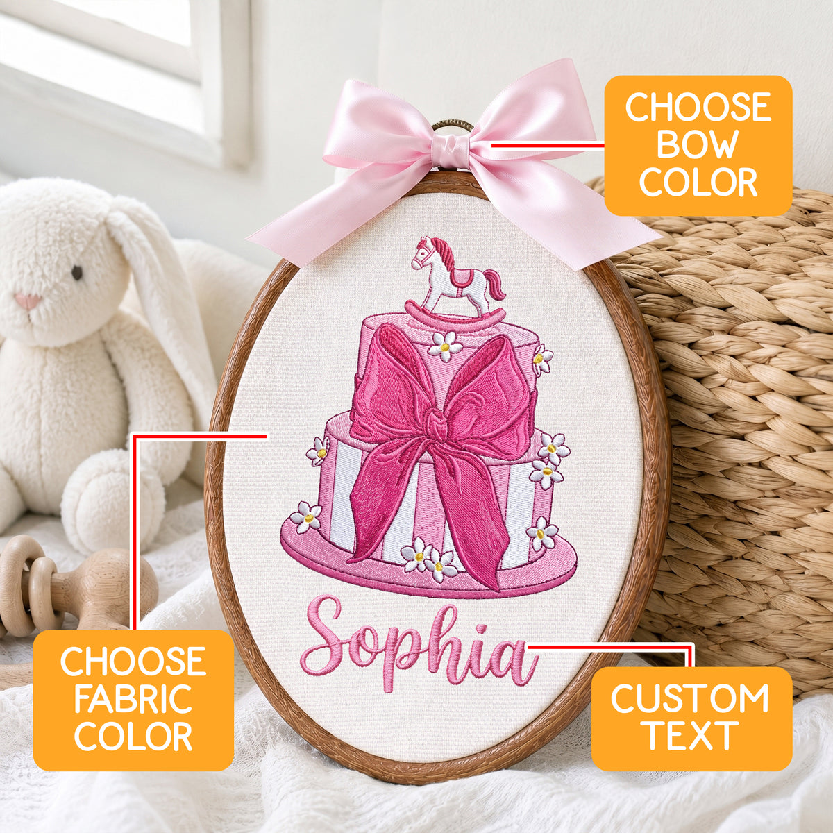 Custom Baby Name Cake Embroidery Hoop Art Nursery Wall Decor Personalized Keepsake