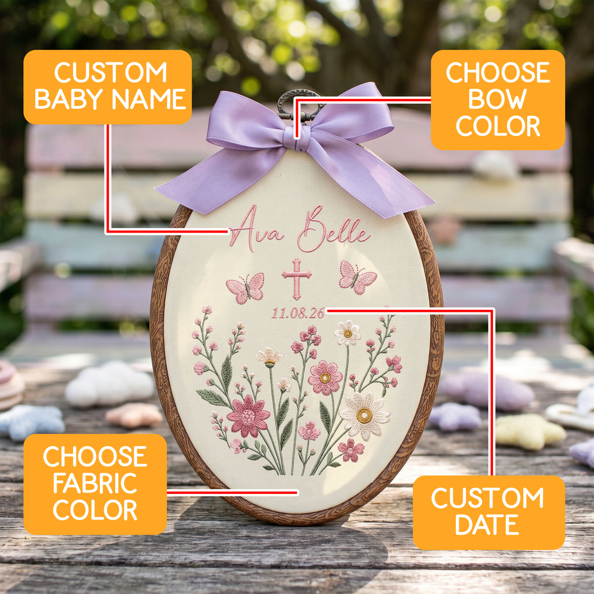 Personalized Floral Name Embroidery Hoop Art Custom Baby Nursery Wall Decor Keepsake