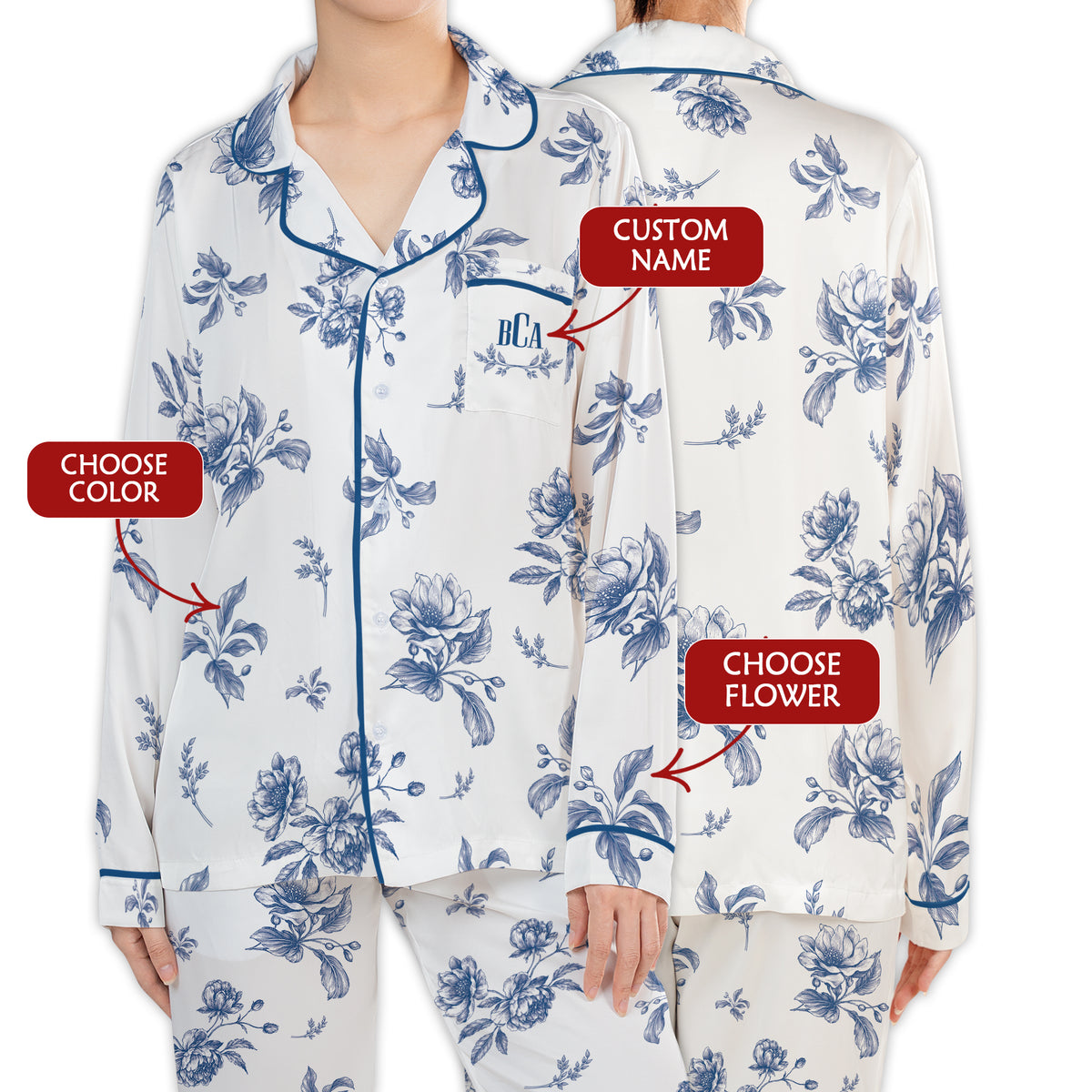 Custom Bridesmaid Pajamas Set Personalized Floral PJs Monogram Bridal Party Sleepwear