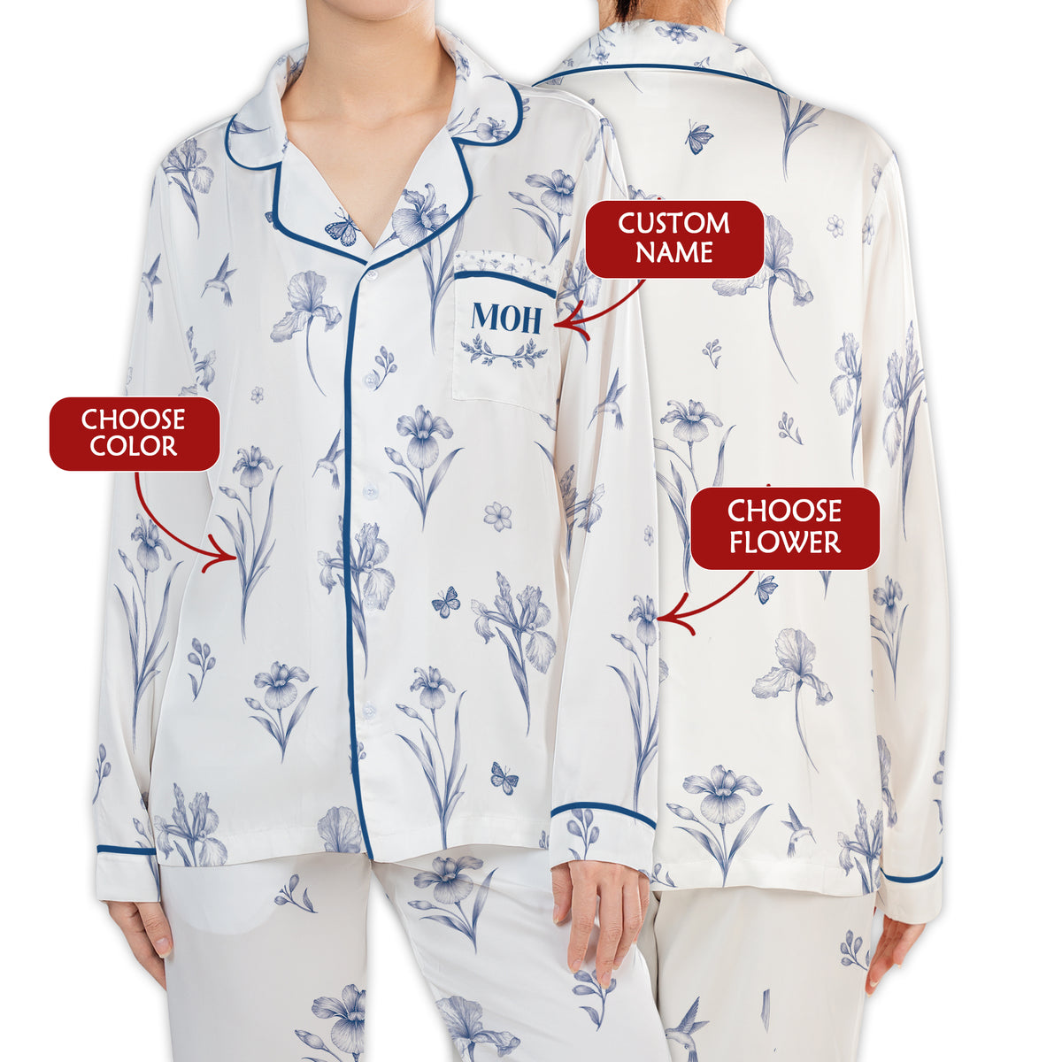 Custom Bridesmaid Pajamas Set Elegant Floral Print PJs Soft Bridal Party Sleepwear