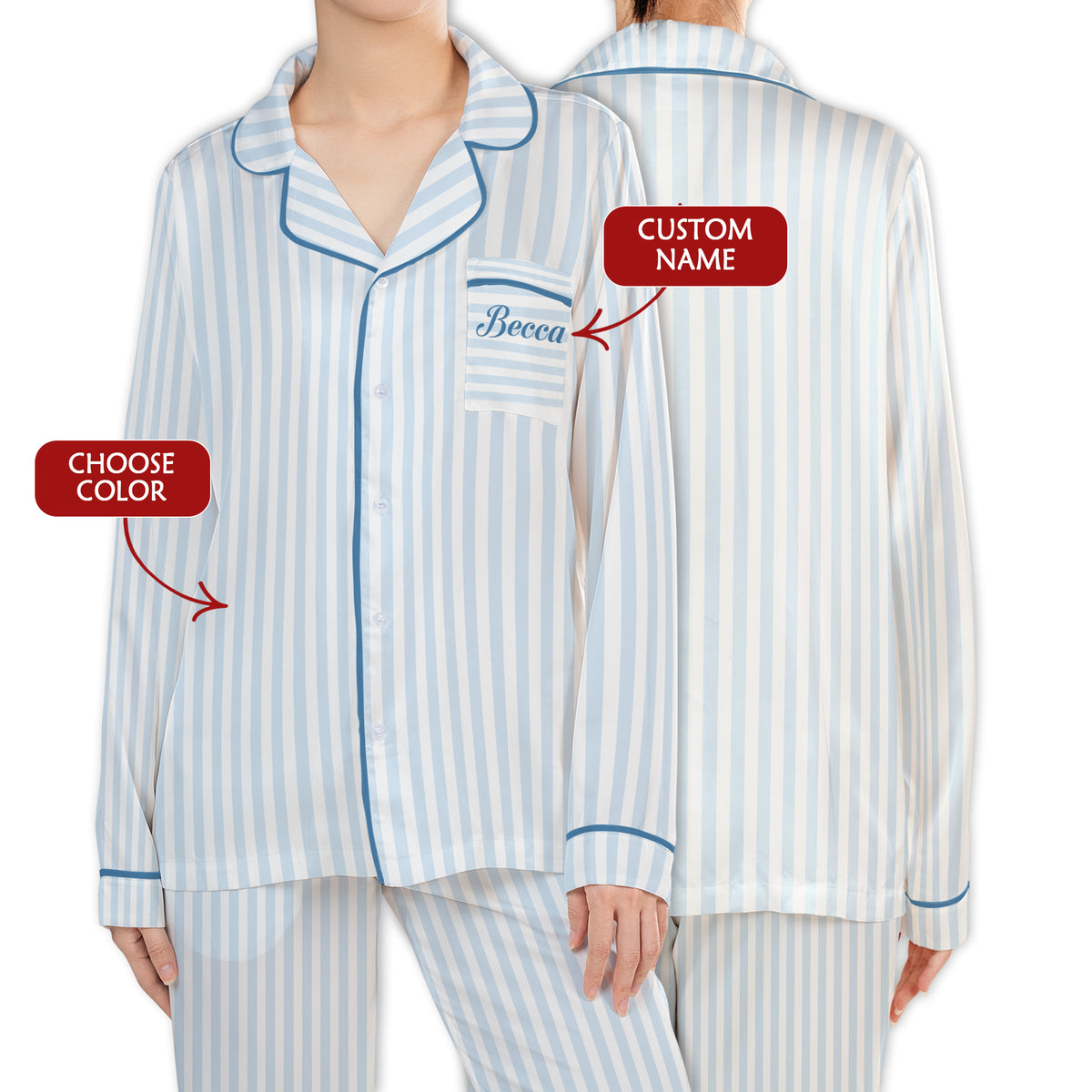Custom Bridesmaid Pajamas Set Personalized Striped Name PJs Bridal Party Sleepwear