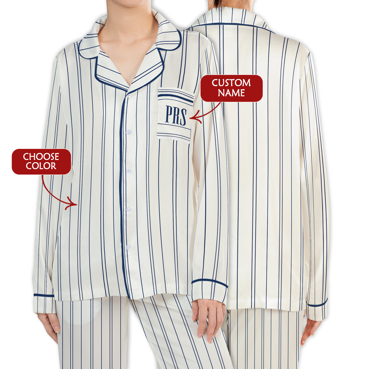Custom Bridesmaid Pajamas Set Monogrammed Striped PJs Bridal Party Sleepwear Set
