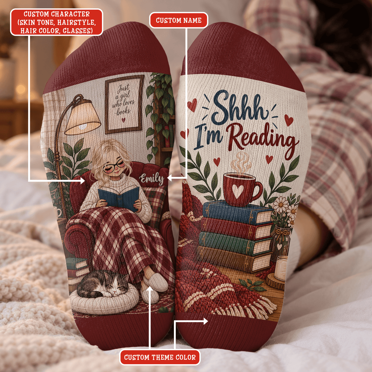 Custom Book Socks with Shhh Im Reading, Socks for Women and Men with Style, Christmas Gifts and Book Lovers Gifts for Reading Time, Pallyprints Co.