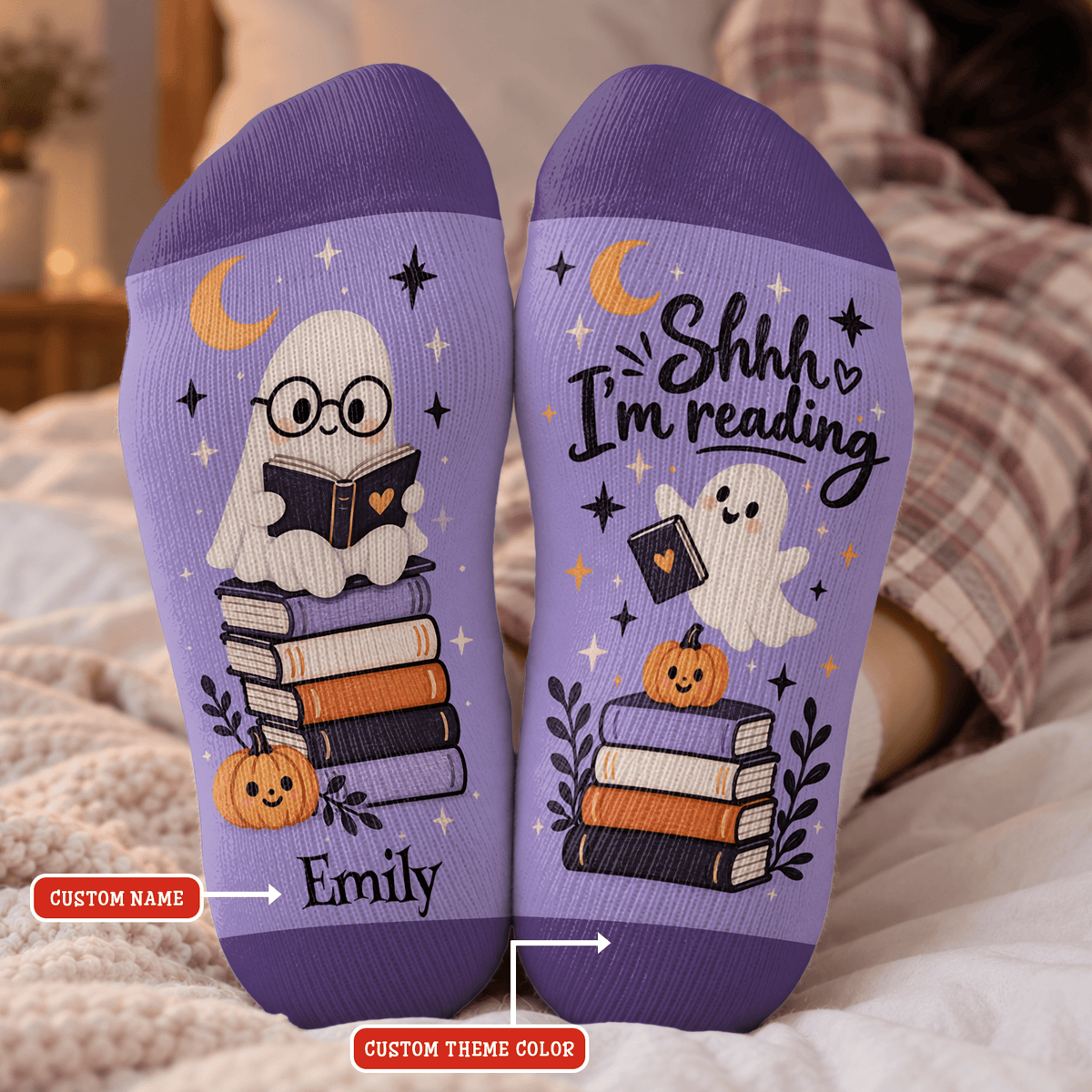 Ghost Reader Custom Book Socks, Socks for Women and Men Made for Comfort, Book Lovers Gifts and Christmas Gifts for Quiet Nights, Pallyprints Co.