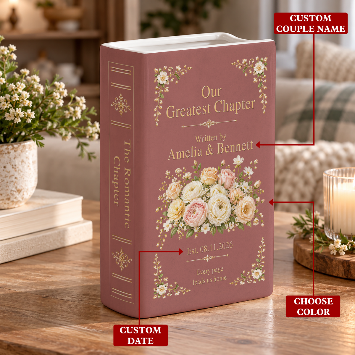 Custom Wedding Book Vase Floral Bouquet Ceramic Flower Tabletop Arrangement Holder