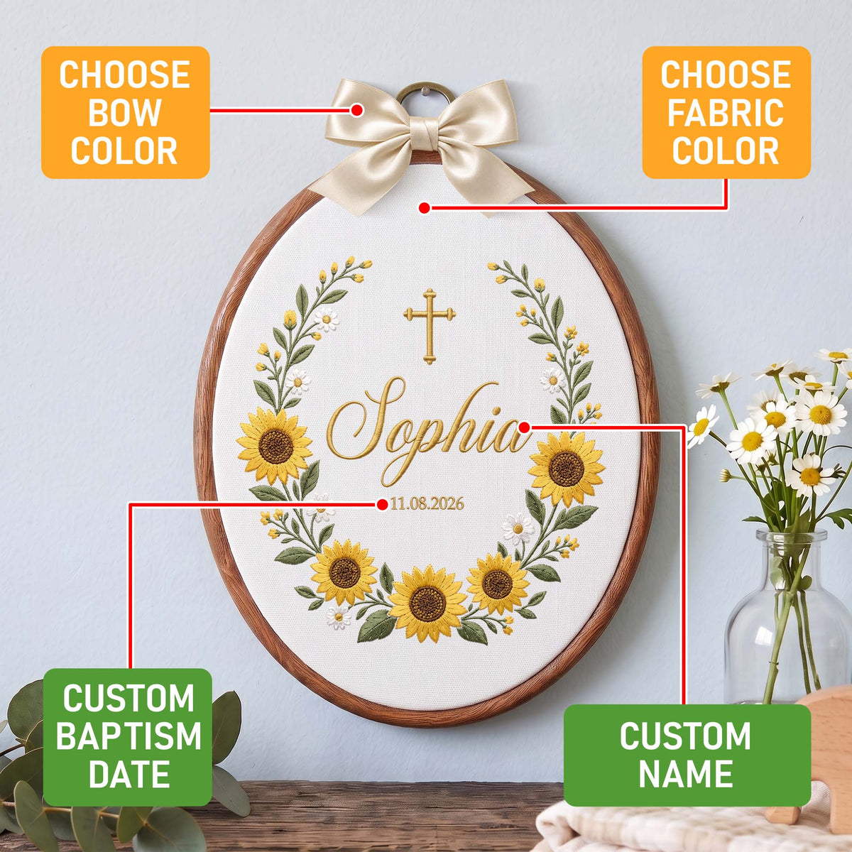 Personalized Embroidered Baby Name Hoop Custom Baptism Gift Nursery Wall Hanging