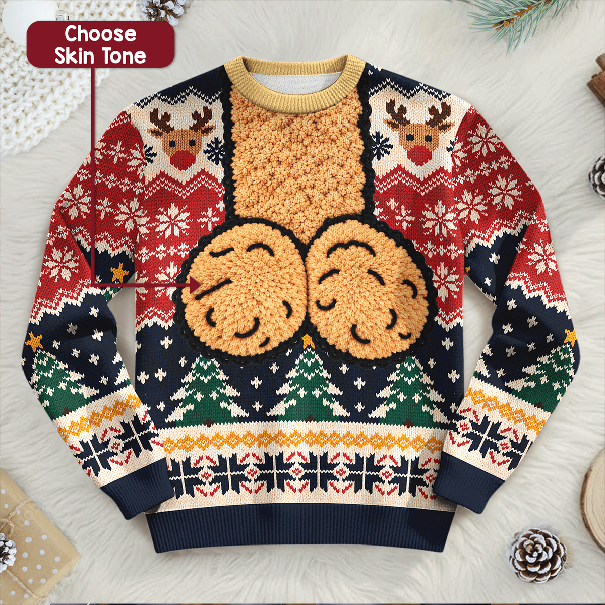 Funny Ugly Christmas Sweater Adult Penis Reindeer Graphic Xmas Party Gag Gift Sweatshirt