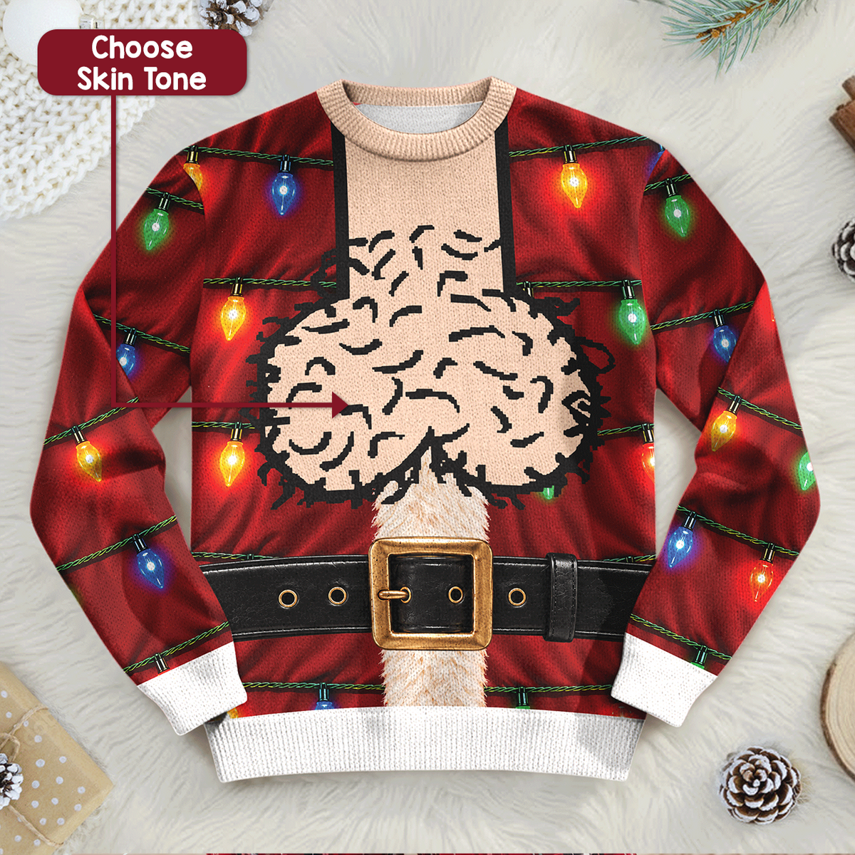 Funny Ugly Christmas Sweater Custom Skin Tone Penis Lights Graphic Xmas Party Sweatshirt