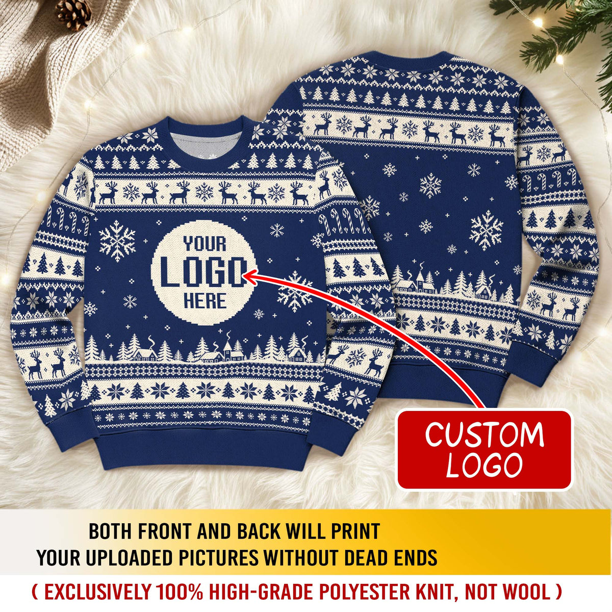 Custom Ugly Christmas Sweater with Logo Personalised Corporate Holiday Party Sweatshirt