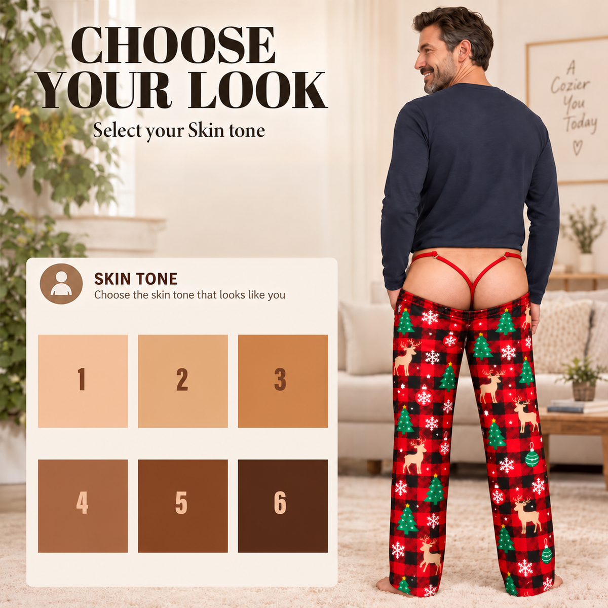 Custom Funny Christmas Elephant Thong Underwear Novelty Holiday Plaid Pajama Pants