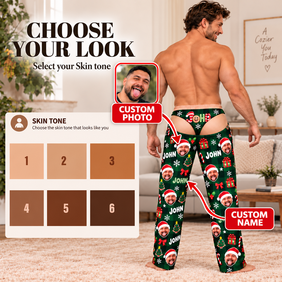 Custom Face Christmas Pajama Pants Funny Photo Print Holiday Underwear Loungewear