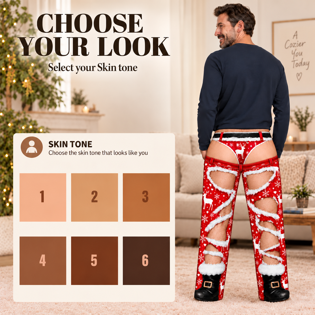 Custom Funny Christmas Reindeer Thong Underwear Novelty Cutout Pajama Pants Bottoms