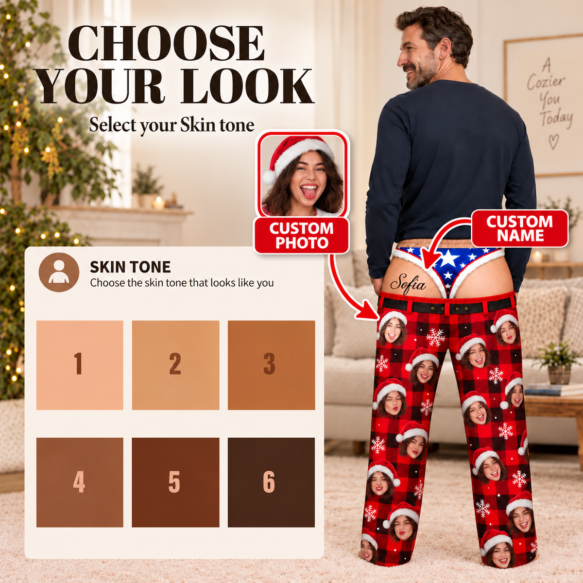 Custom Face Christmas Pajama Pants American Eagle Thong Underwear Novelty Bottoms