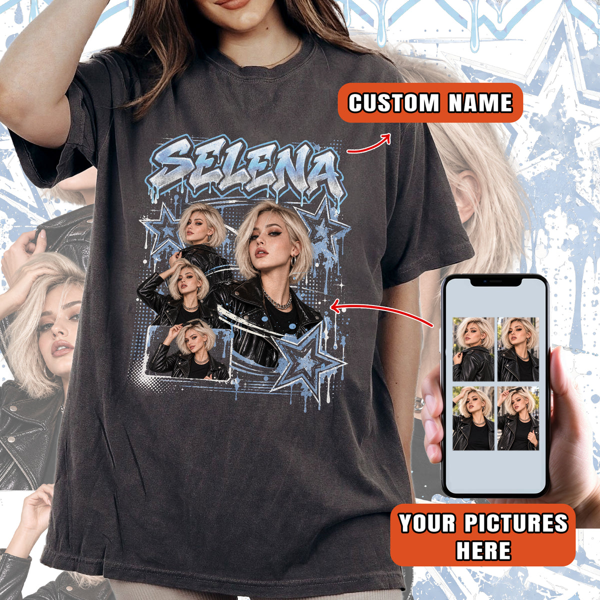 Custom Y2K Bootleg Photo Collage T Shirt Vintage Stars Graffiti Graphic Streetwear Tee Top