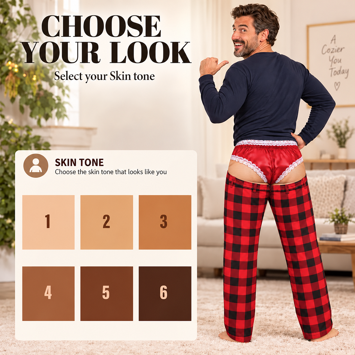 Custom Christmas Plaid Buffalo Check Funny Pajamas Open Back Chaps Loungewear Pants