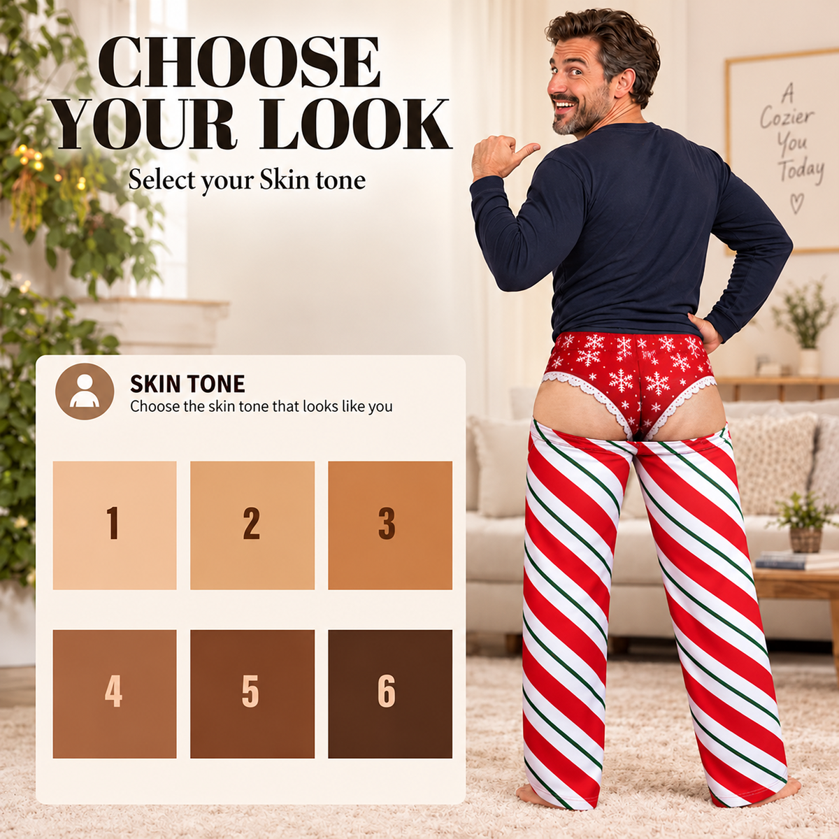 Custom Christmas Candy Cane Snowflake Funny Pajamas Open Back Chaps Loungewear Pants