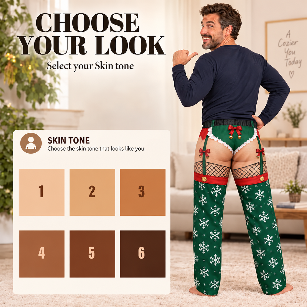 Custom Christmas Elf Snowflake Bow Bell Funny Pajamas Open Back Chaps Loungewear Pants