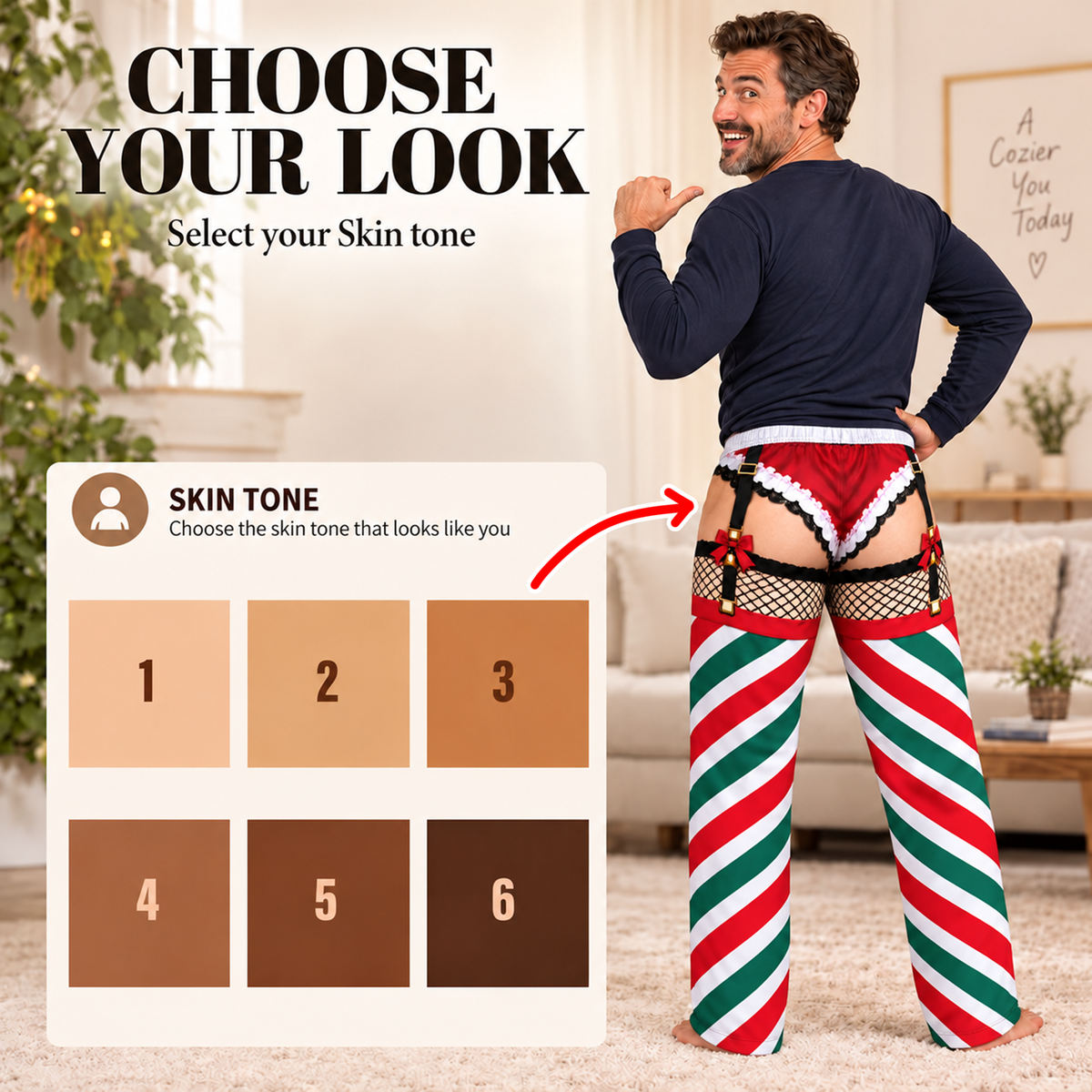 Custom Christmas Candy Cane Striped Garter Fishnet Men Pajama Pants Sleepwear Bottoms