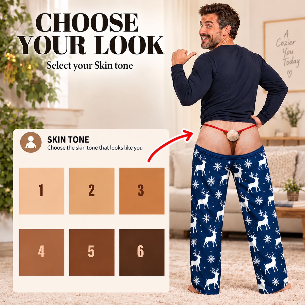 Custom Christmas Reindeer Snowflake Nose Tail Thong Men Pajama Pants Sleepwear Bottoms