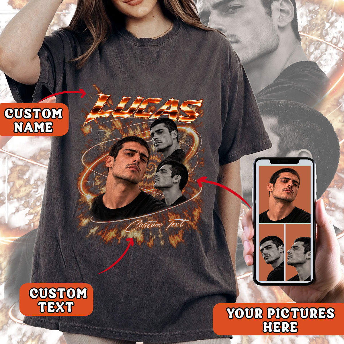 Custom Vintage Bootleg T Shirt Personalized 90s Y2K Graphic Rap Tee Custom Photo Picture