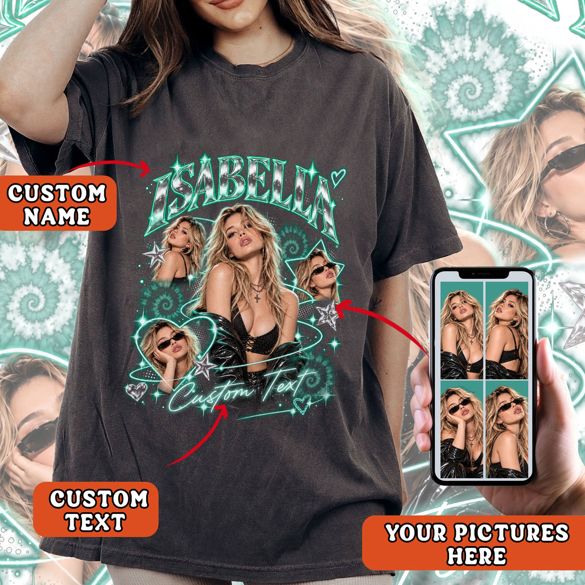 Custom Vintage Bootleg T Shirt Personalized Pink Y2K Rap Tee Custom Photo Retro Shirt