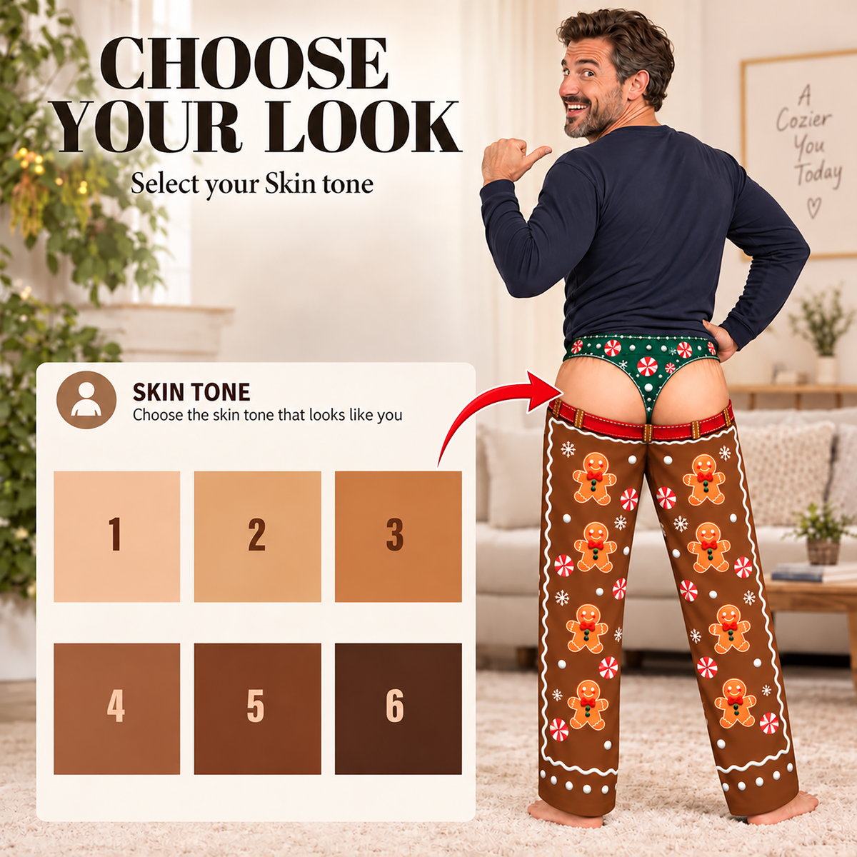 Custom Christmas Gingerbread Cookie Belt Thong Men Pajama Pants Sleepwear Bottoms