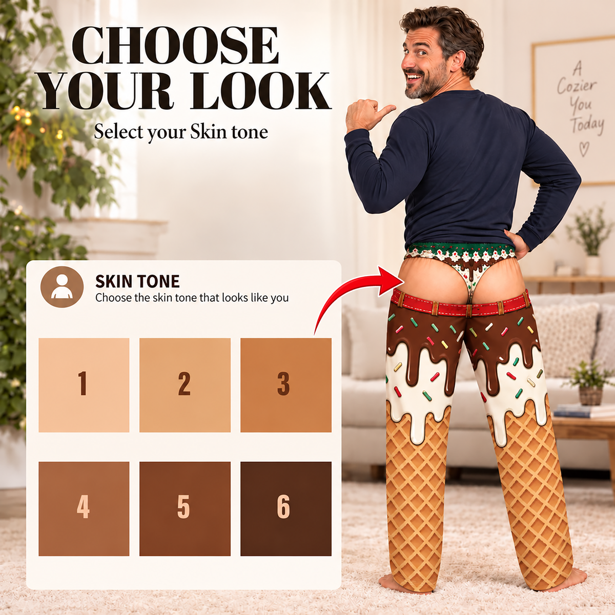 Custom Christmas Waffle Cone Chocolate Sprinkles Thong Men Pajama Pants Sleepwear