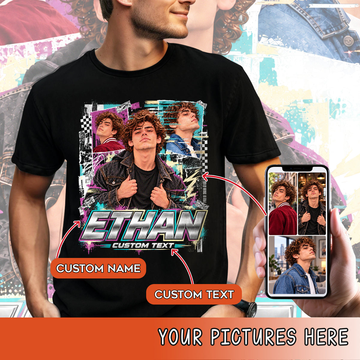 Custom Photo T-Shirt Y2K Bootleg Vintage Graphic Tee Personalized Picture Shirt Gift