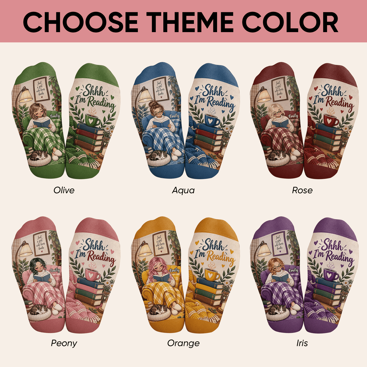 Custom Book Socks with Shhh Im Reading, Socks for Women and Men with Style, Christmas Gifts and Book Lovers Gifts for Reading Time, Pallyprints Co.