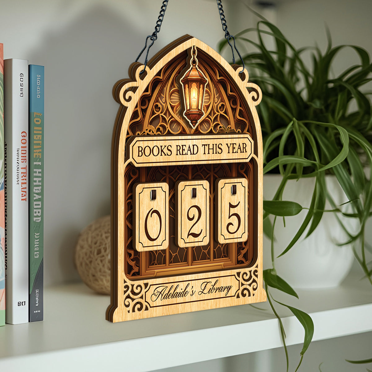 Custom Book Tracker Sign Personalized Gothic Arch Lantern Books Read This Year Decor