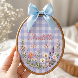 Personalized Sage Green Wildflowers Butterflies Embroidery Hoop Art Nursery Decor Keepsake