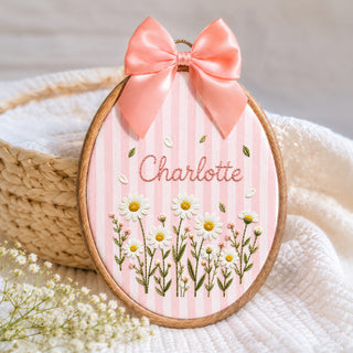 Personalized Baby Name Blue Daisy Flowers Embroidery Hoop Art Nursery Decor Keepsake