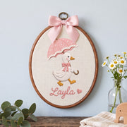 Personalized Baby Name Cute Duck Umbrella Heart Embroidery Hoop Art Nursery Decor Keepsake