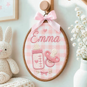 Personalized Baby Bottle Pacifier Embroidery Hoop Art Custom Nursery Decor Keepsake