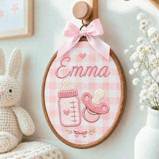 Personalized Baby Bottle Pacifier Embroidery Hoop Art Custom Nursery Decor Keepsake