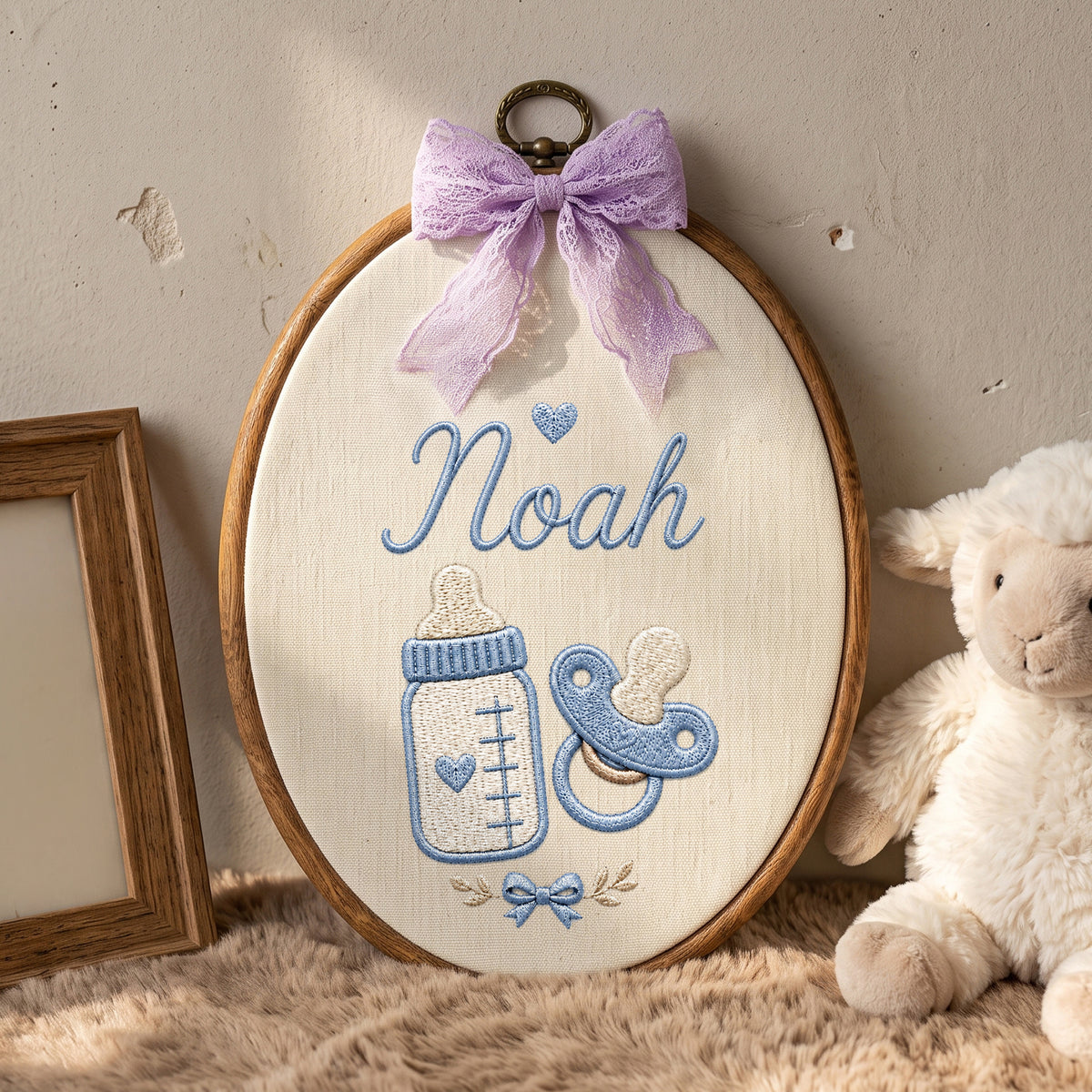 Handmade Baby Bottle Pacifier Embroidery Hoop Art Custom Nursery Wall Decor Keepsake