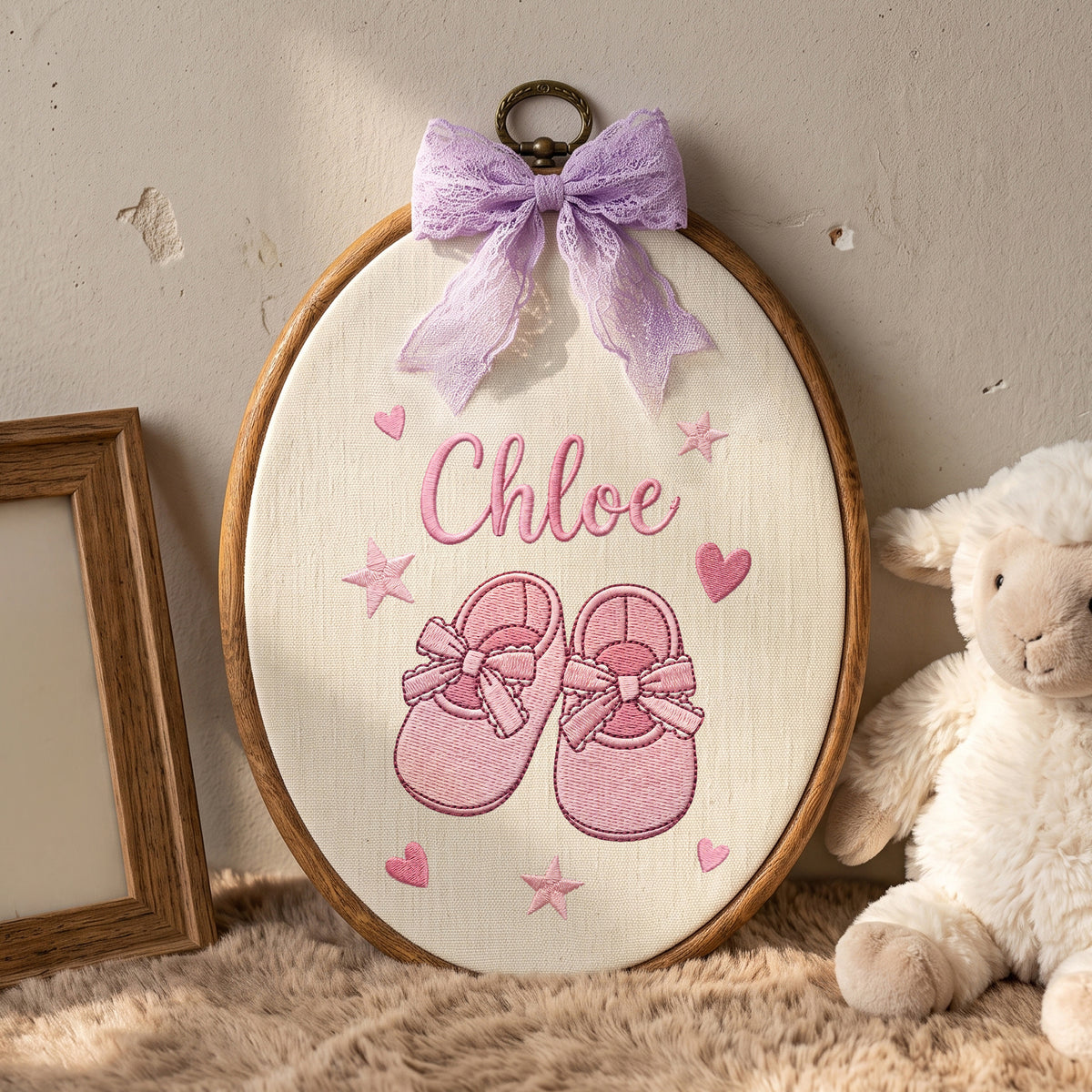 Personalized Baby Name Cute Shoes Embroidery Hoop Art Custom Nursery Decor Keepsake