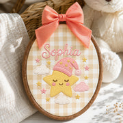 Personalized Baby Name Embroidered Hoop Wall Art - Sleeping Star Nursery Sign Gift