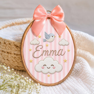 Custom Baby Name Little Bird Cloud Embroidery Hoop Art Custom Nursery Decor Keepsake