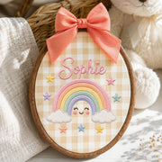 Personalized Baby Name Smiling Rainbow Embroidery Hoop Art Custom Nursery Decor Keepsake