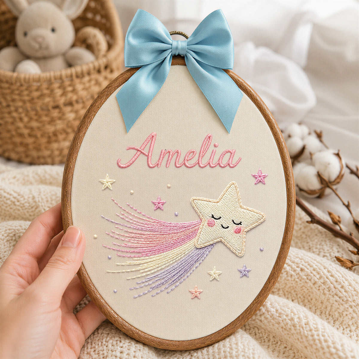 Personalized Baby Name Shooting Star Embroidery Hoop Art Custom Nursery Decor Keepsake