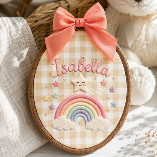 Custom Baby Name Rainbow Star Embroidery Hoop Art Custom Nursery Wall Decor Keepsake