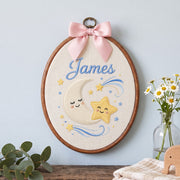 Personalized Baby Name Moon Star Embroidery Hoop Art Custom Nursery Decor Keepsake