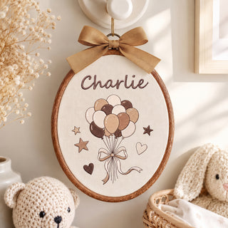 Personalized Baby Name Neutral Balloon Embroidery Hoop Art Custom Nursery Decor Keepsake