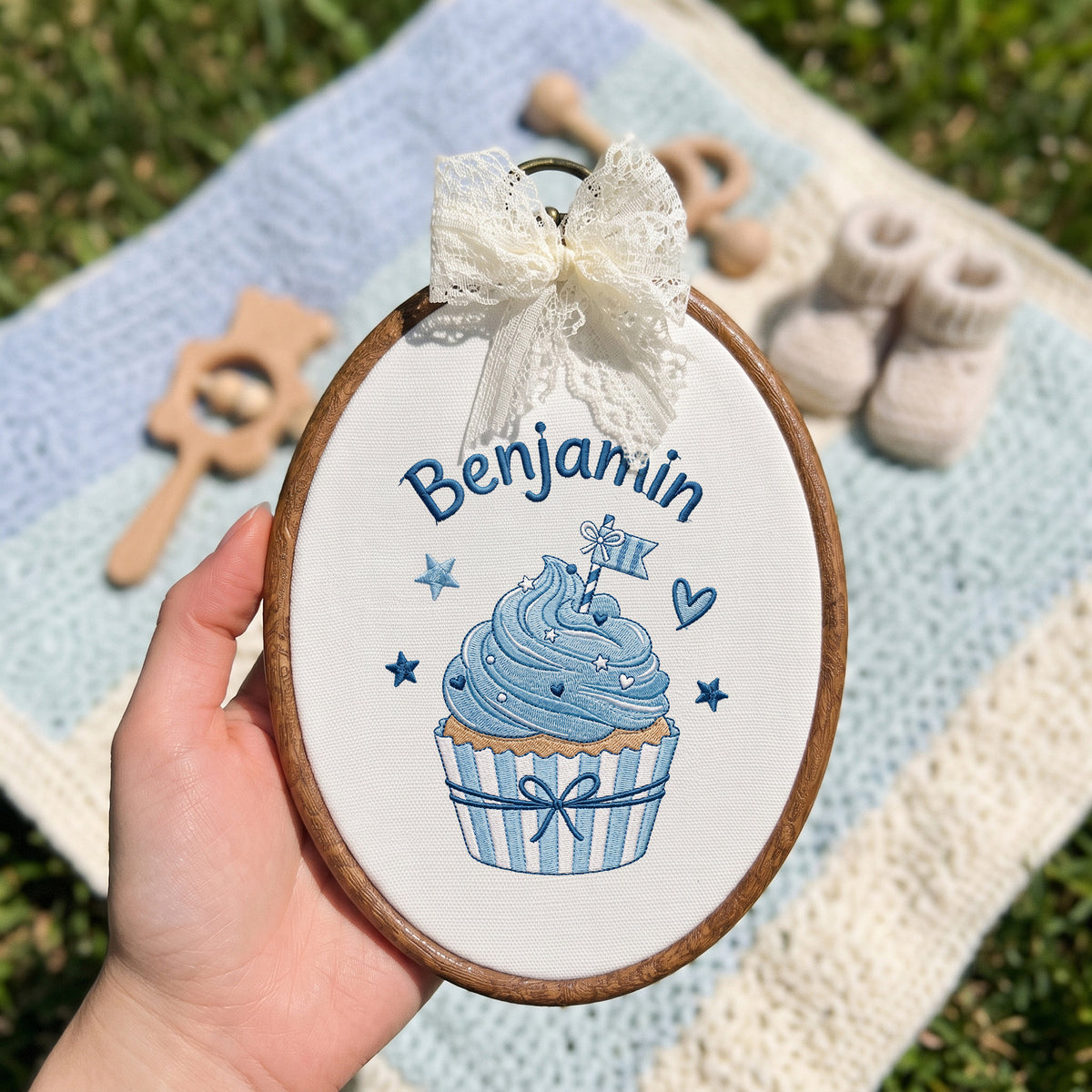 Custom Baby Name Cupcake Embroidery Hoop Art Nursery Wall Decor Personalized Keepsake